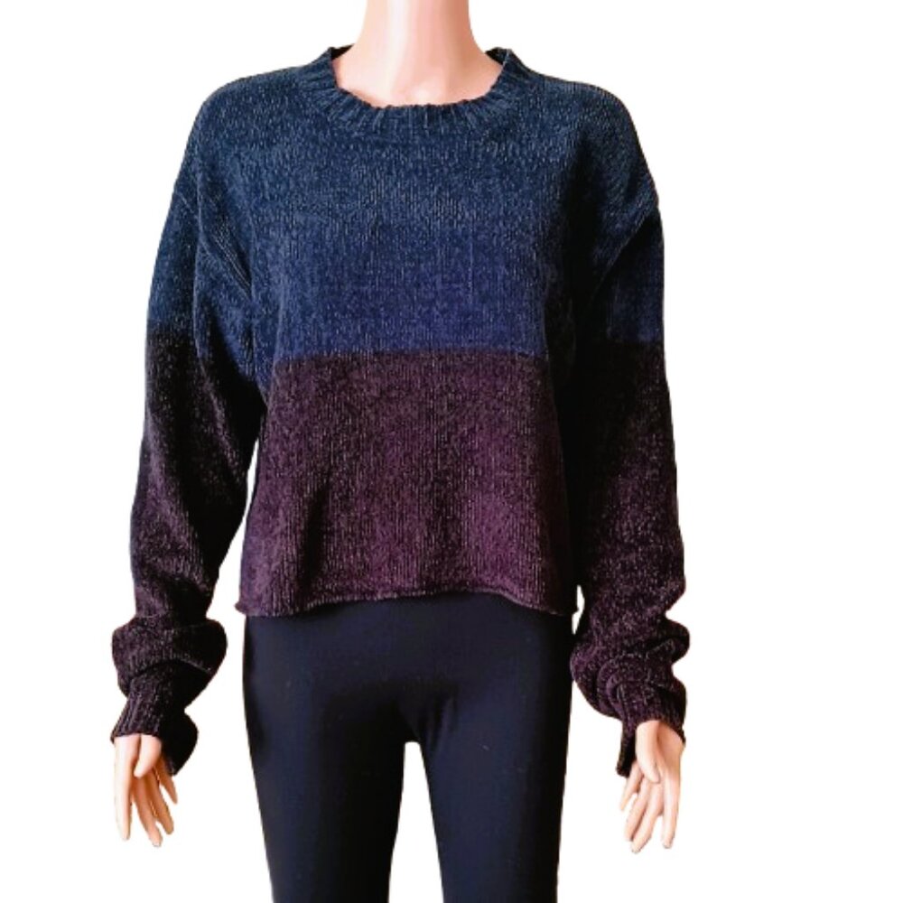 Volcom Color Block Sweater L Blue Long Sleeved Cropped